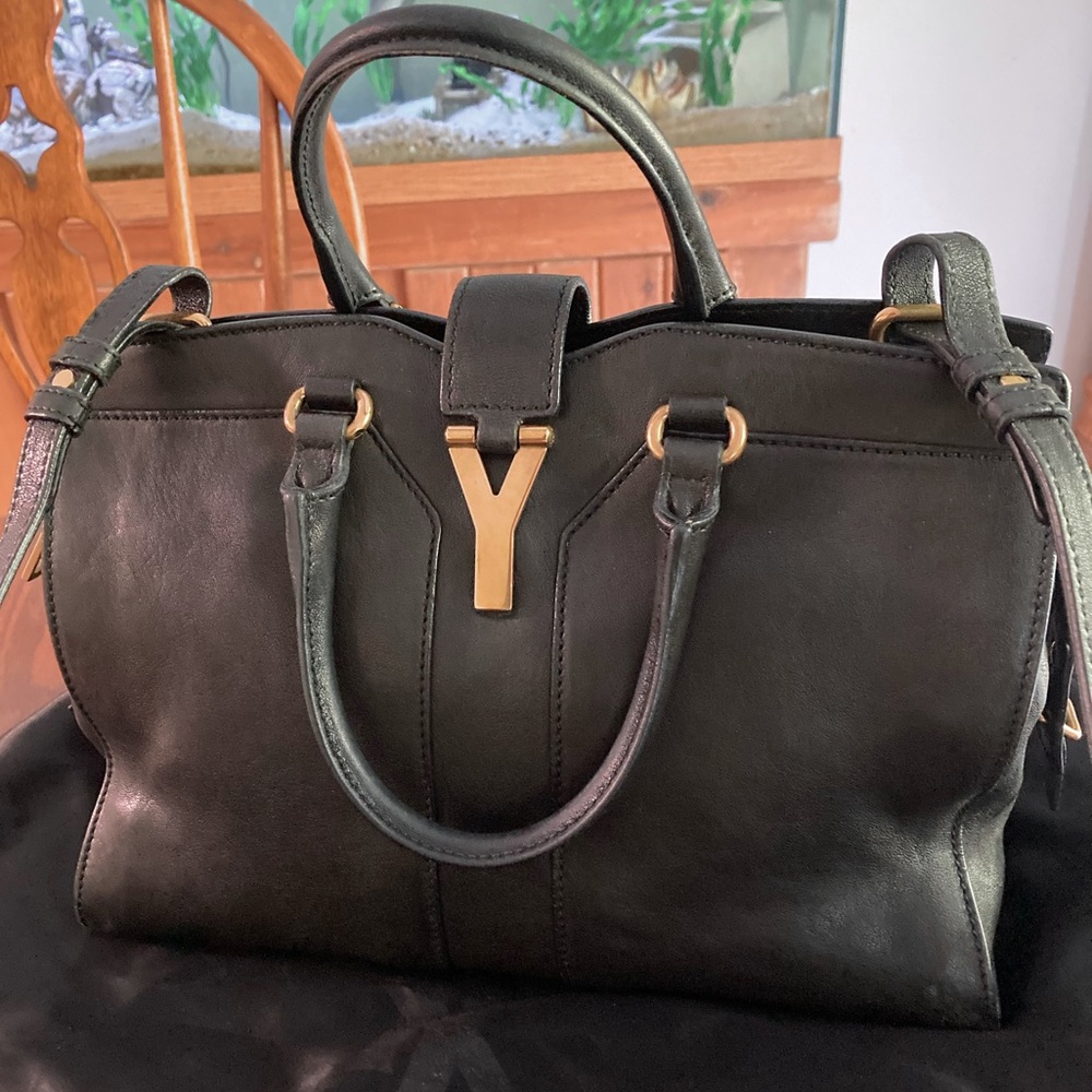 SOLD LABOR YAY SALE! Yves Saint Laurent Y Cabas Black Satchel with Gold Hardware - Picture 1 of 16